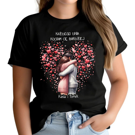 Koszulka damska dla par - prezent dla dziewczyny - Kocham Cię - personalizowana W09 - StoryCups.pl