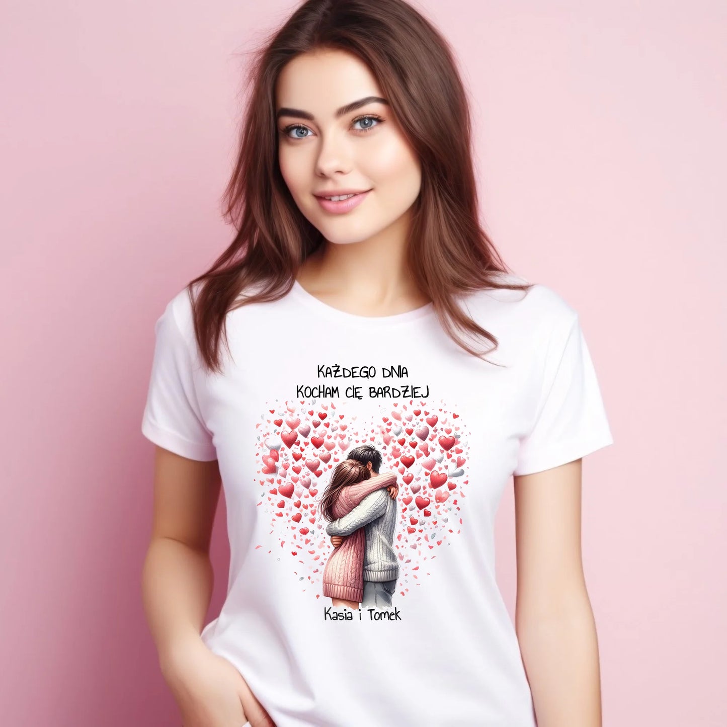 Koszulka damska dla par - prezent dla dziewczyny - Kocham Cię - personalizowana W09 - StoryCups.pl