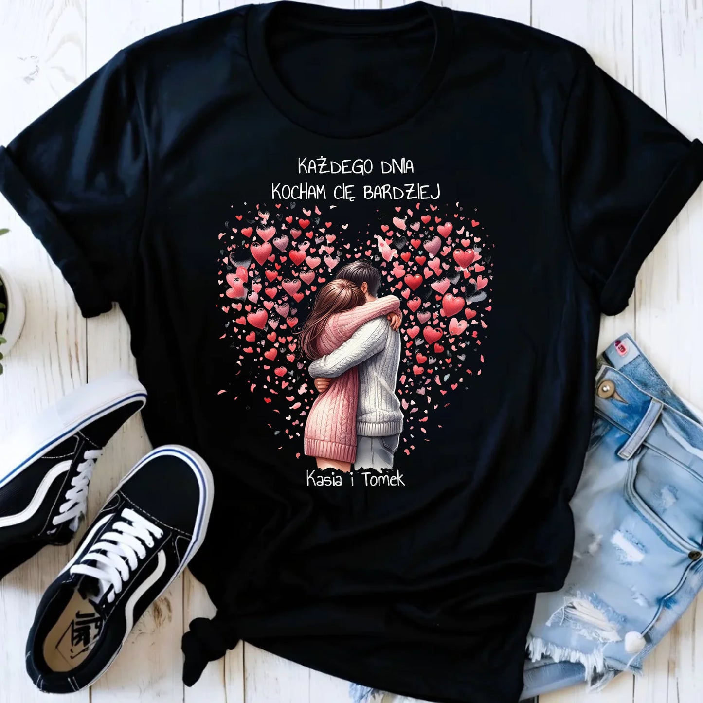 Koszulka damska dla par - prezent dla dziewczyny - Kocham Cię - personalizowana W09 - StoryCups.pl