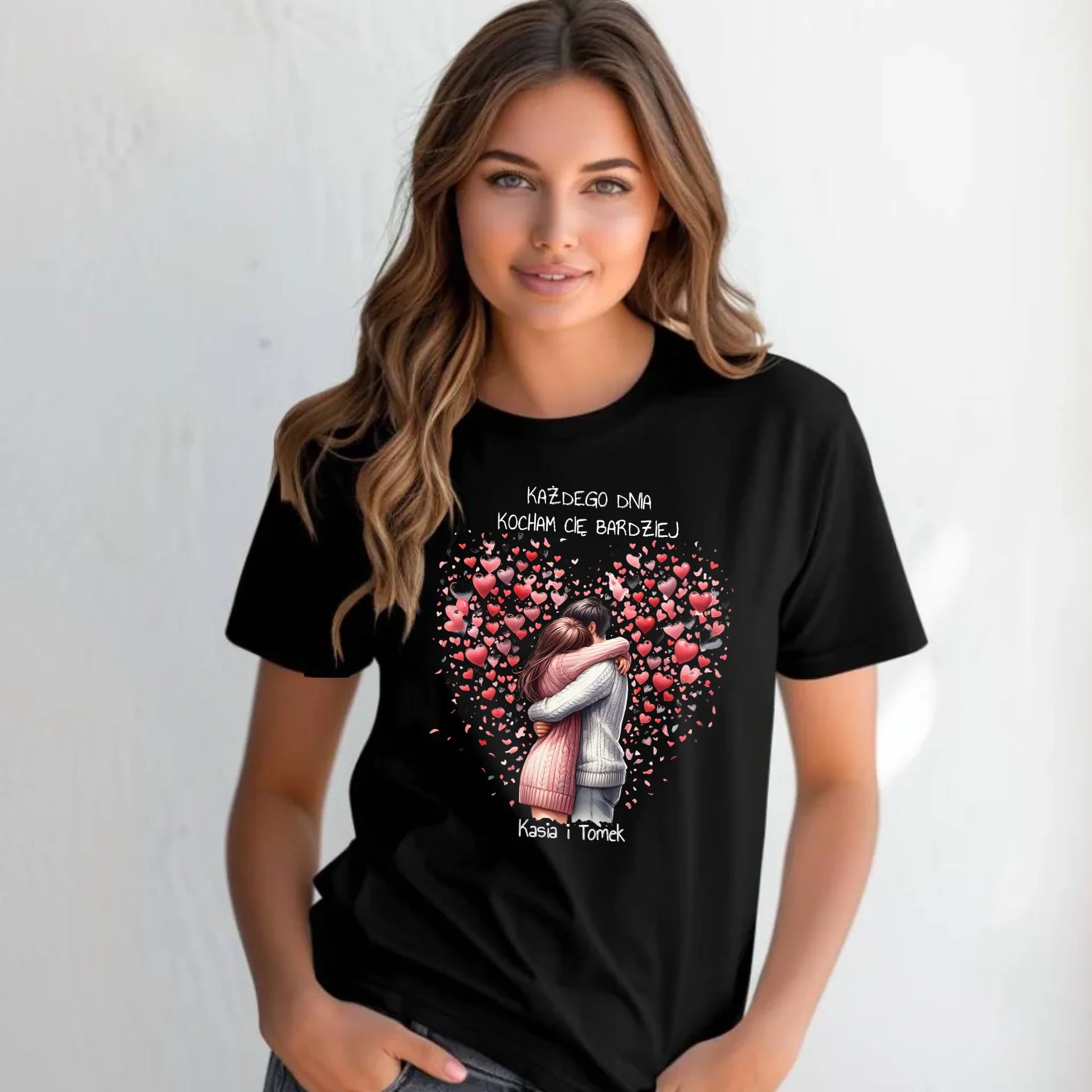 Koszulka damska dla par - prezent dla dziewczyny - Kocham Cię - personalizowana W09 - StoryCups.pl