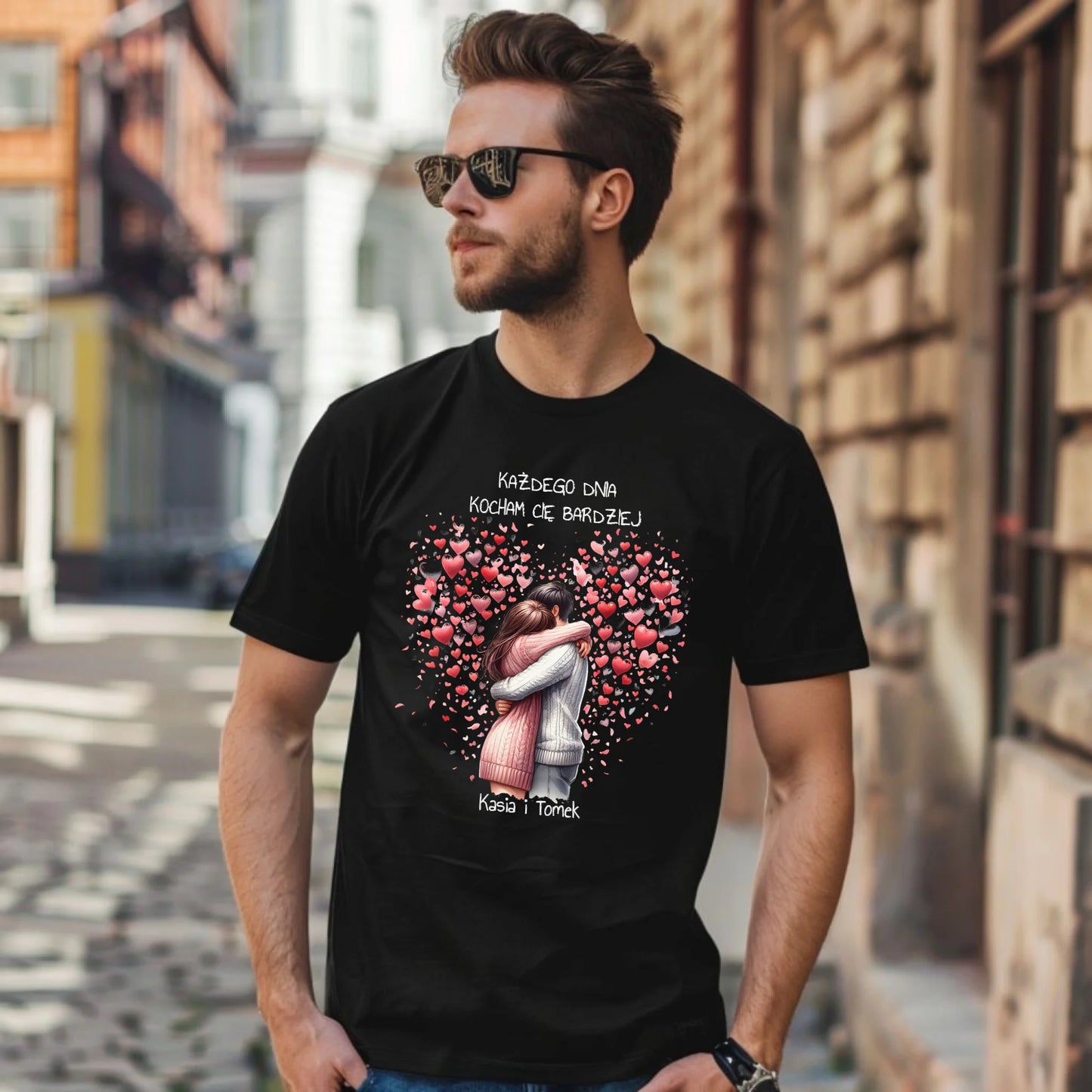 Koszulka męska dla par - prezent dla chłopaka - Kocham Cię - personalizowana W09 - StoryCups.pl