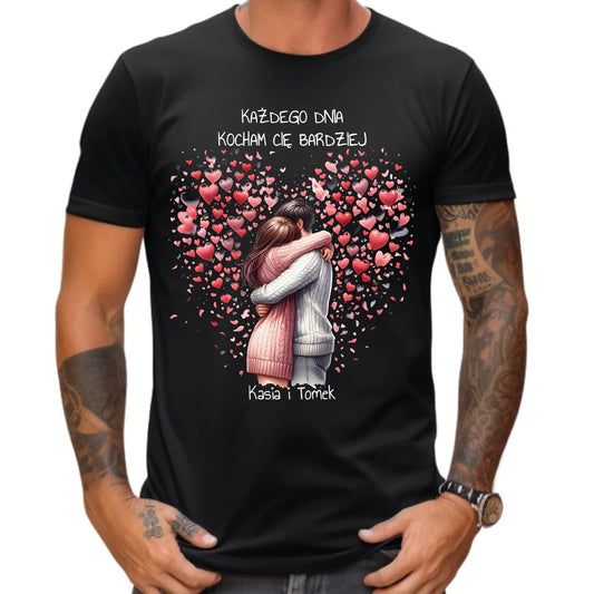 Koszulka męska dla par - prezent dla chłopaka - Kocham Cię - personalizowana W09 - StoryCups.pl