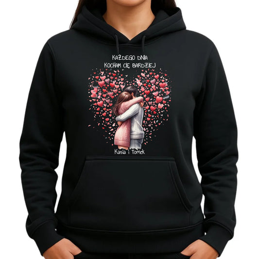 Bluza damska z kapturem dla par - prezent dla dziewczyny - Kocham Cię - personalizowana W09 - StoryCups.pl