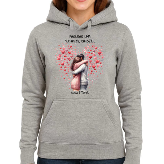 Bluza damska z kapturem dla par - prezent dla dziewczyny - Kocham Cię - personalizowana W09 - StoryCups.pl