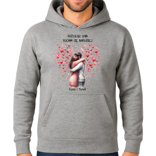 Bluza męska z kapturem dla par - prezent dla chłopaka - Kocham Cię - personalizowana W09 - StoryCups.pl