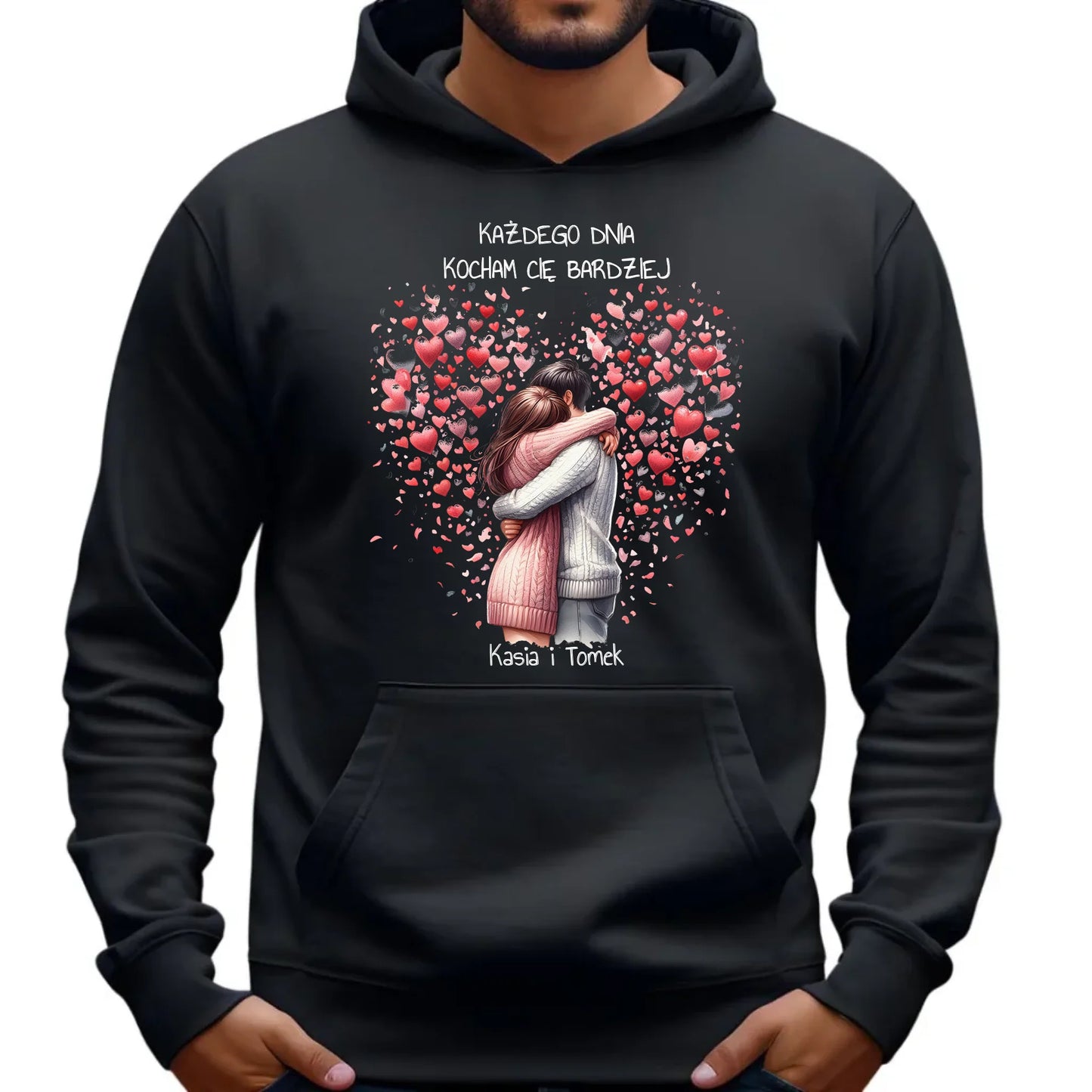Bluza męska z kapturem dla par - prezent dla chłopaka - Kocham Cię - personalizowana W09 - StoryCups.pl