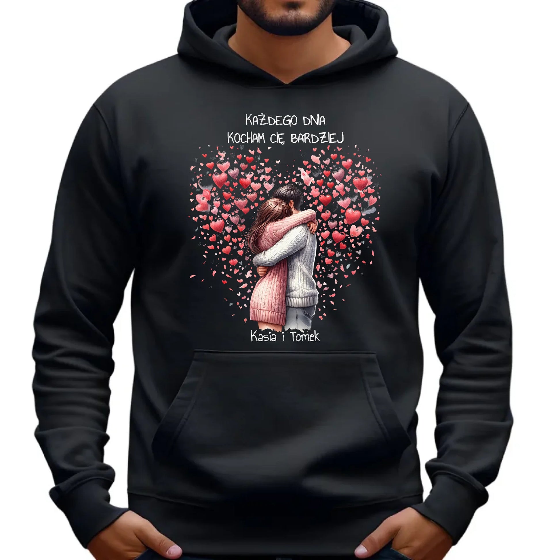 Bluza męska z kapturem dla par - prezent dla chłopaka - Kocham Cię - personalizowana W09 - StoryCups.pl