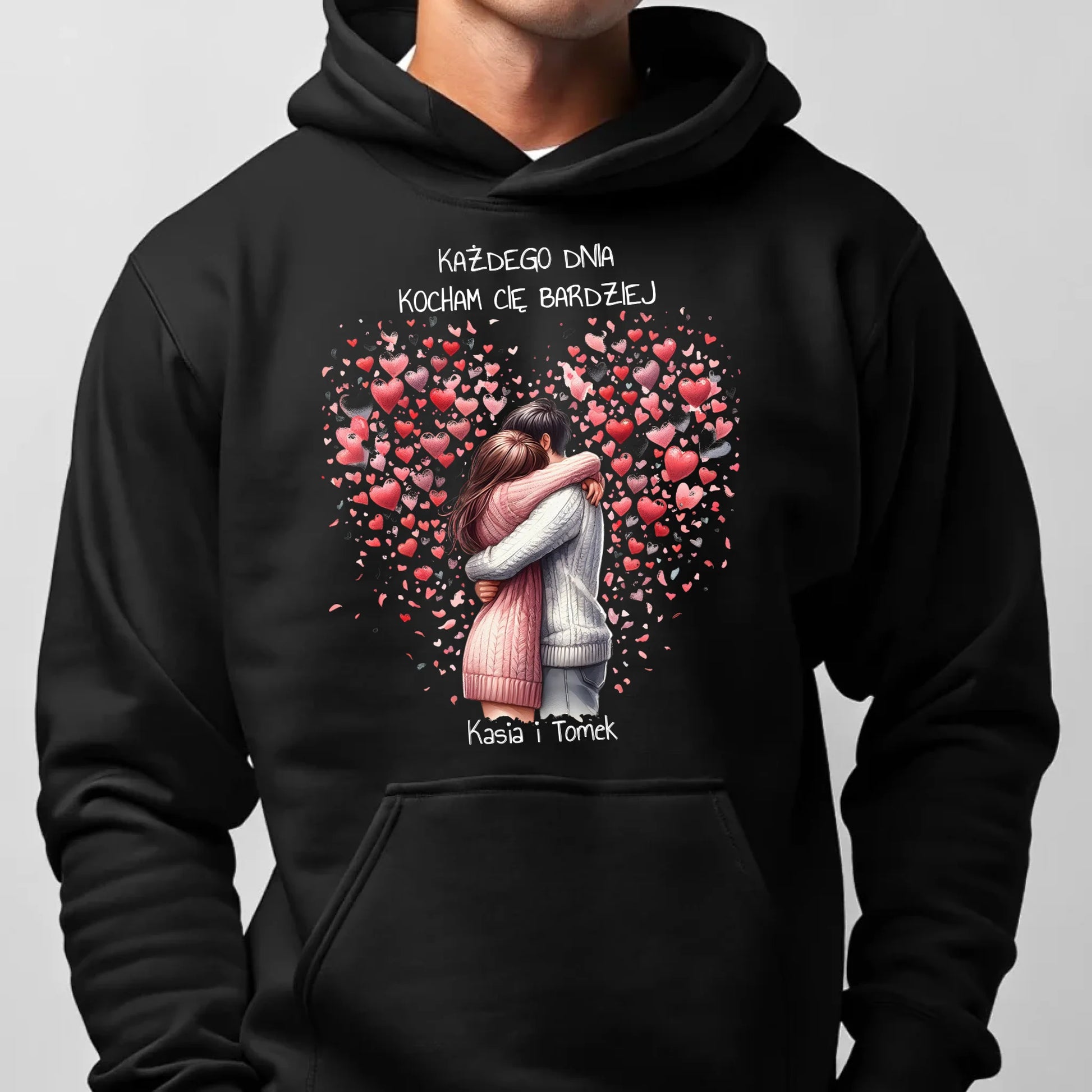 Bluza męska z kapturem dla par - prezent dla chłopaka - Kocham Cię - personalizowana W09 - StoryCups.pl