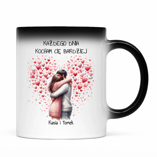 Kubek magiczny dla par - prezent dla dziewczyny i chłopaka - Kocham Cię - personalizowany W09 - StoryCups.pl
