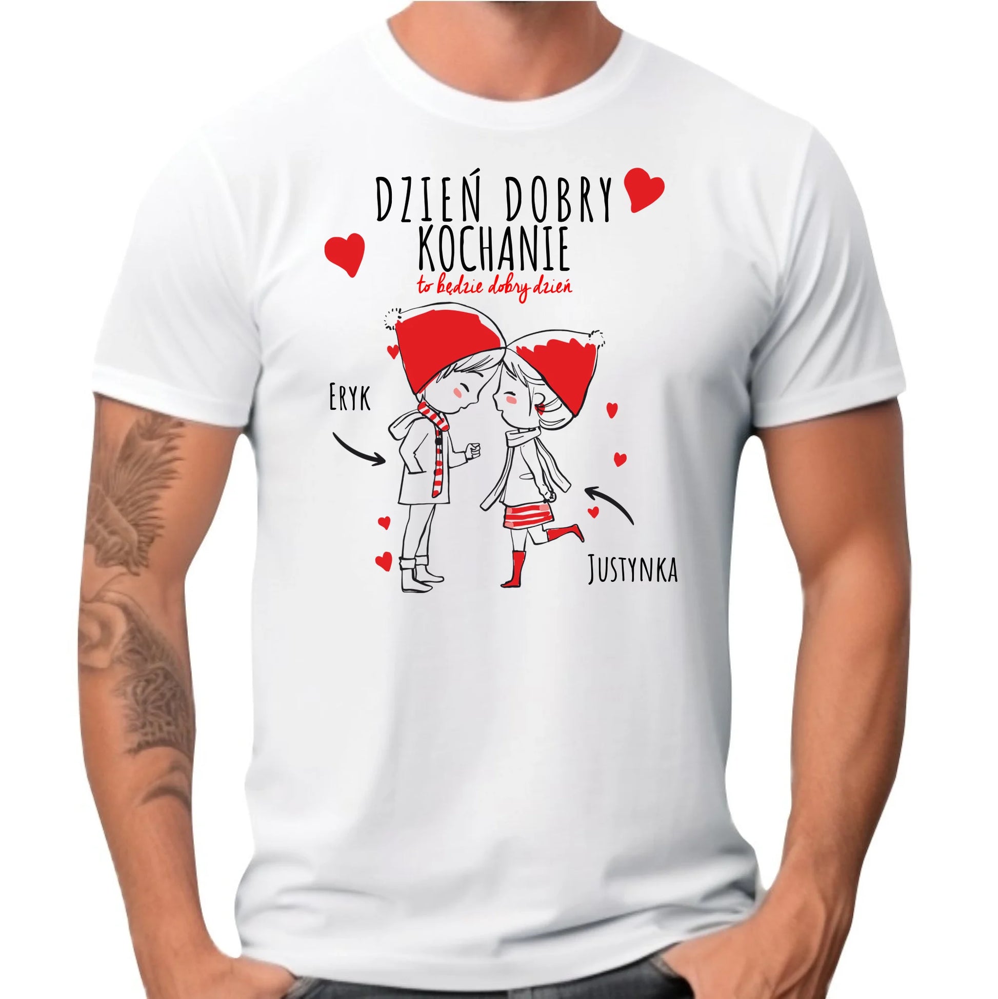 Koszulka męska dla par - prezent na Walentynki - Dzień dobry Kochanie - personalizowana W10 - StoryCups.pl