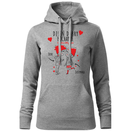 Bluza damska z kapturem dla par - prezent na Walentynki - Dzień dobry Kochanie - personalizowana W10 - StoryCups.pl