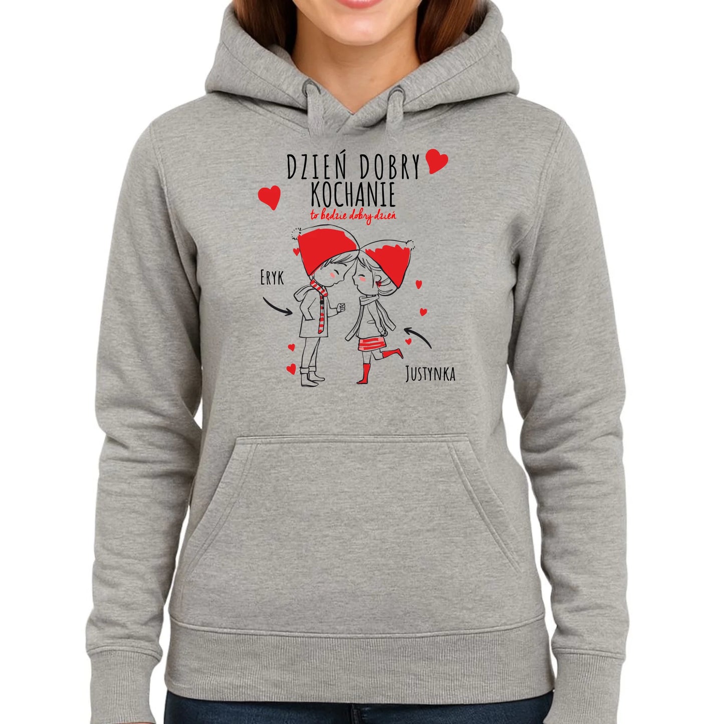Bluza damska z kapturem dla par - prezent na Walentynki - Dzień dobry Kochanie - personalizowana W10 - StoryCups.pl