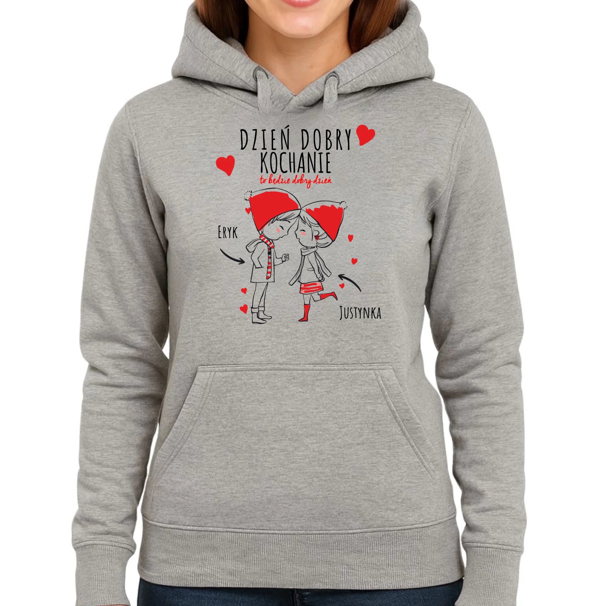 Bluza damska z kapturem dla par - prezent na Walentynki - Dzień dobry Kochanie - personalizowana W10 - StoryCups.pl
