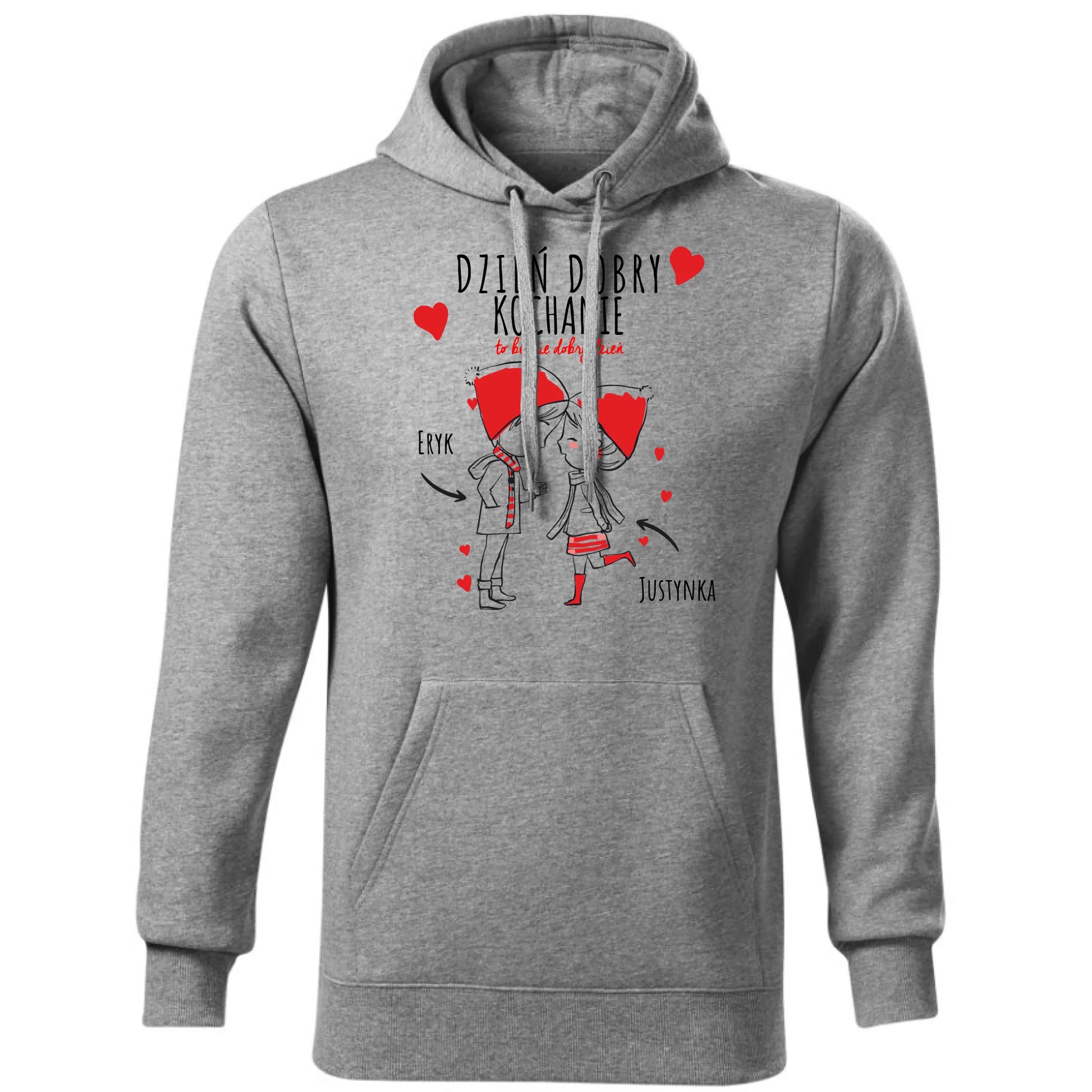Bluza męska z kapturem dla par - prezent na Walentynki - Dzień dobry Kochanie - personalizowana W10 - StoryCups.pl
