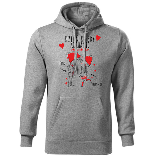 Bluza męska z kapturem dla par - prezent na Walentynki - Dzień dobry Kochanie - personalizowana W10 - StoryCups.pl