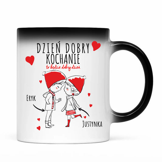 Kubek magiczny dla par - prezent na Walentynki - Dzień dobry Kochanie - personalizowany W10 - StoryCups.pl