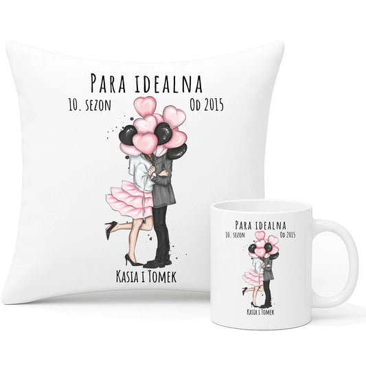 Zestaw poduszka i kubek dla par - prezent na rocznicę - Para idealna - personalizowany W11 - StoryCups.pl