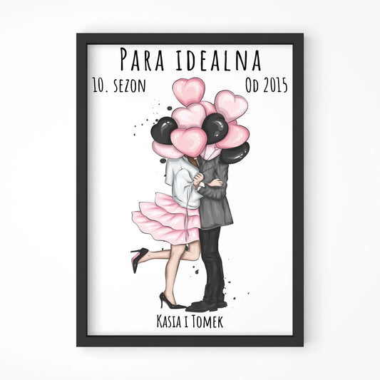 Plakat w ramie dla par - prezent na rocznicę - Para idealna - personalizowany W11 - StoryCups.pl