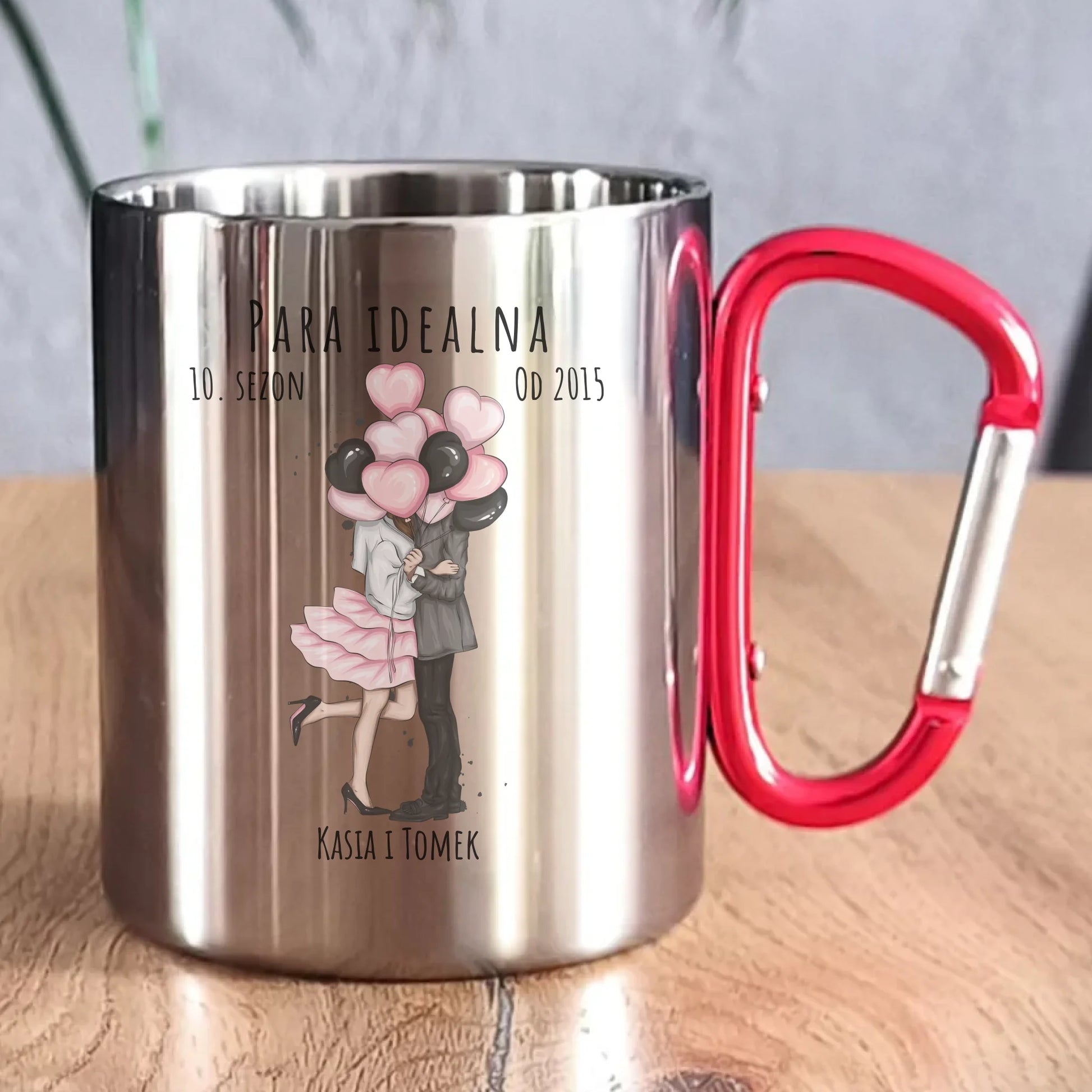 Kubek metalowy dla par - prezent na rocznicę - Para idealna - personalizowany W11 - StoryCups.pl