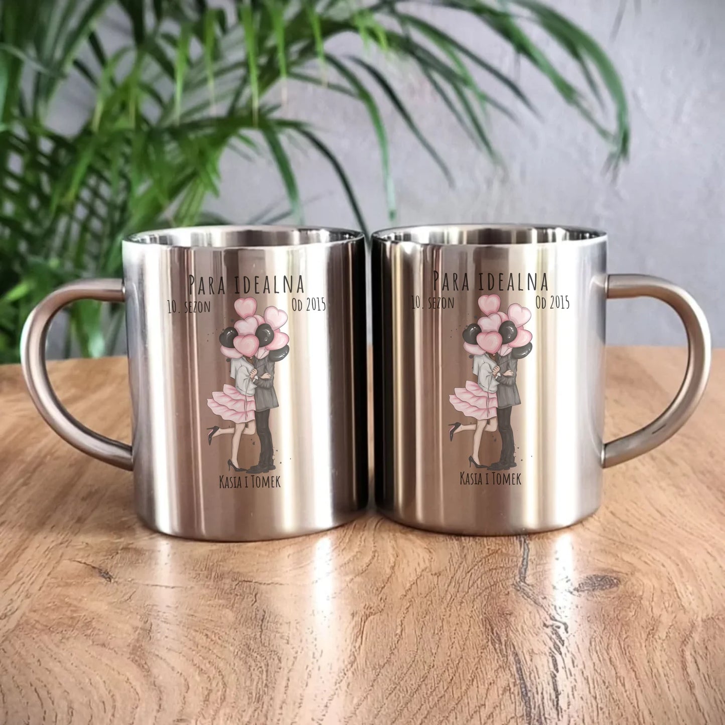 Kubek metalowy dla par - prezent na rocznicę - Para idealna - personalizowany W11 - StoryCups.pl