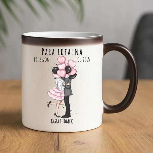 Kubek magiczny dla par - prezent na rocznicę - Para idealna - personalizowany W11 - StoryCups.pl