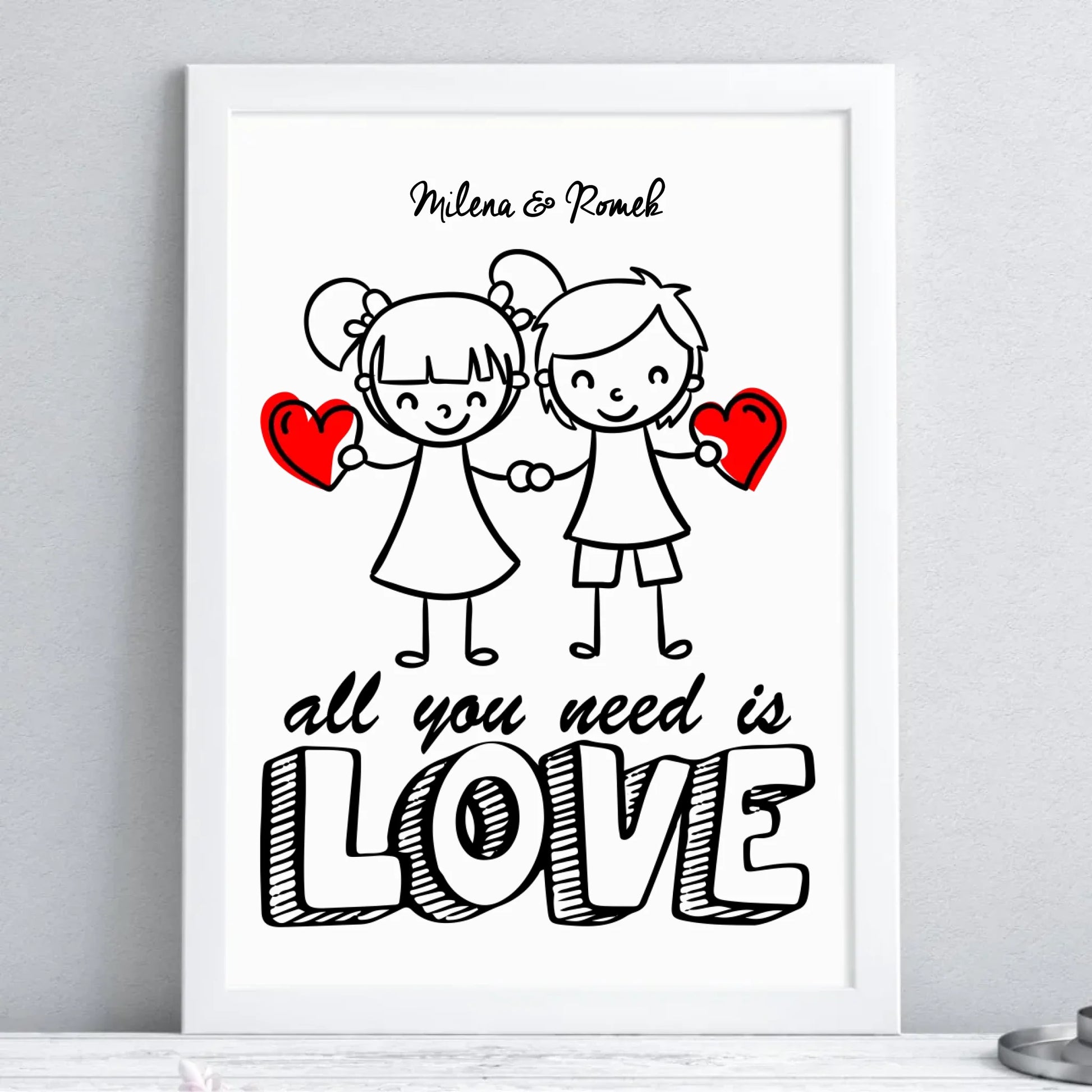 Plakat w ramie dla par - prezent dla chłopaka i dziewczyny - Love - personalizowany W13 - StoryCups.pl