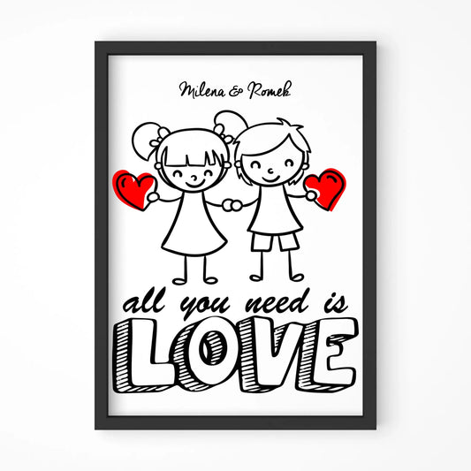 Plakat w ramie dla par - prezent dla chłopaka i dziewczyny - Love - personalizowany W13 - StoryCups.pl