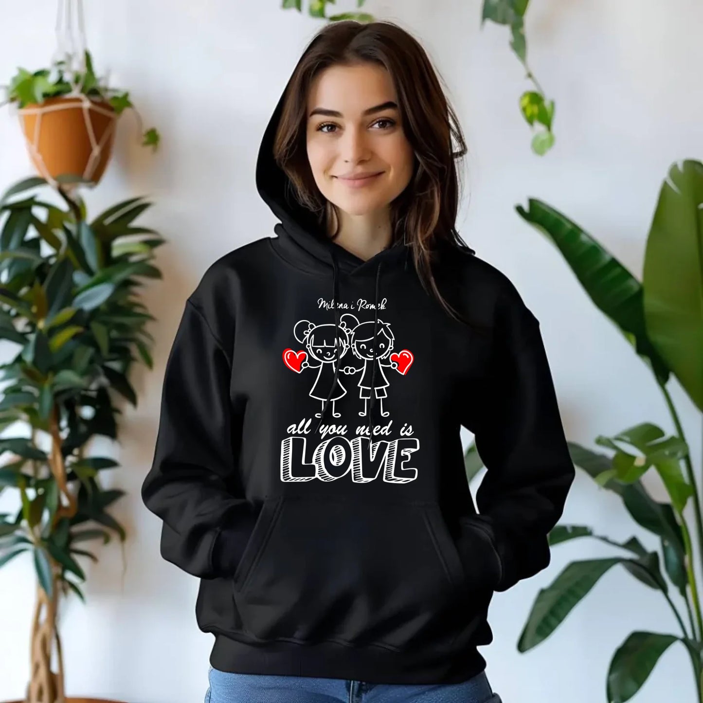 Bluza damska z kapturem dla par - prezent dla dziewczyny - Love - personalizowana W13 - StoryCups.pl