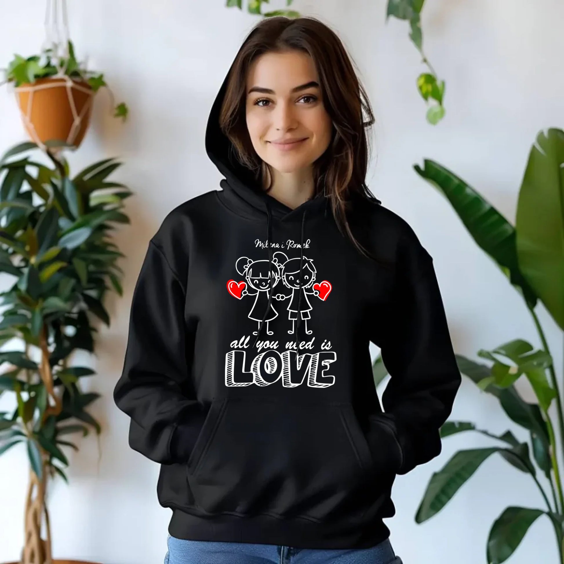 Bluza damska z kapturem dla par - prezent dla dziewczyny - Love - personalizowana W13 - StoryCups.pl