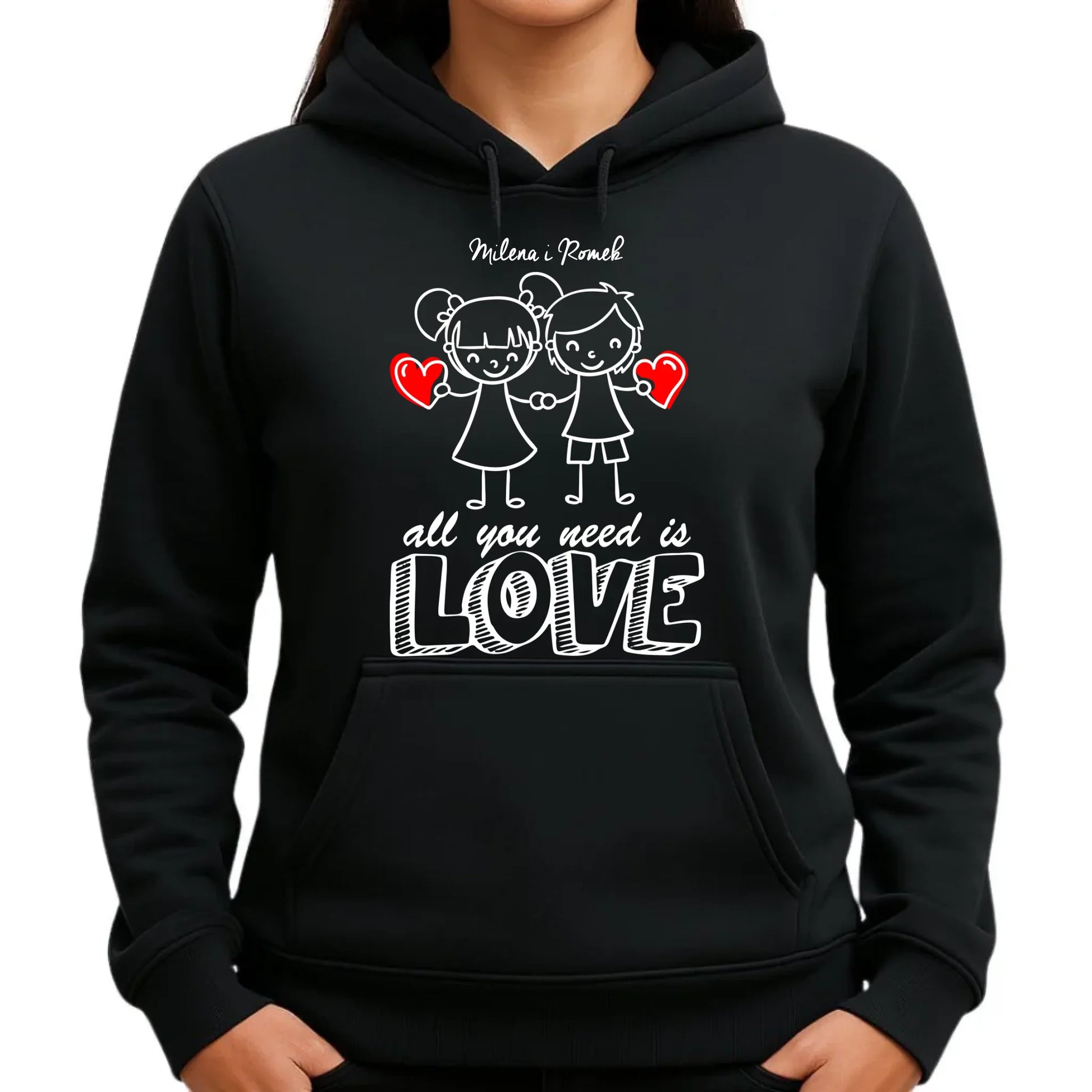 Bluza damska z kapturem dla par - prezent dla dziewczyny - Love - personalizowana W13 - StoryCups.pl