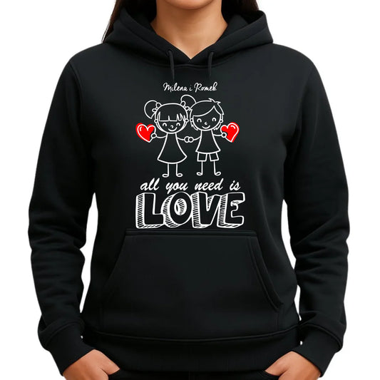 Bluza damska z kapturem dla par - prezent dla dziewczyny - Love - personalizowana W13 - StoryCups.pl