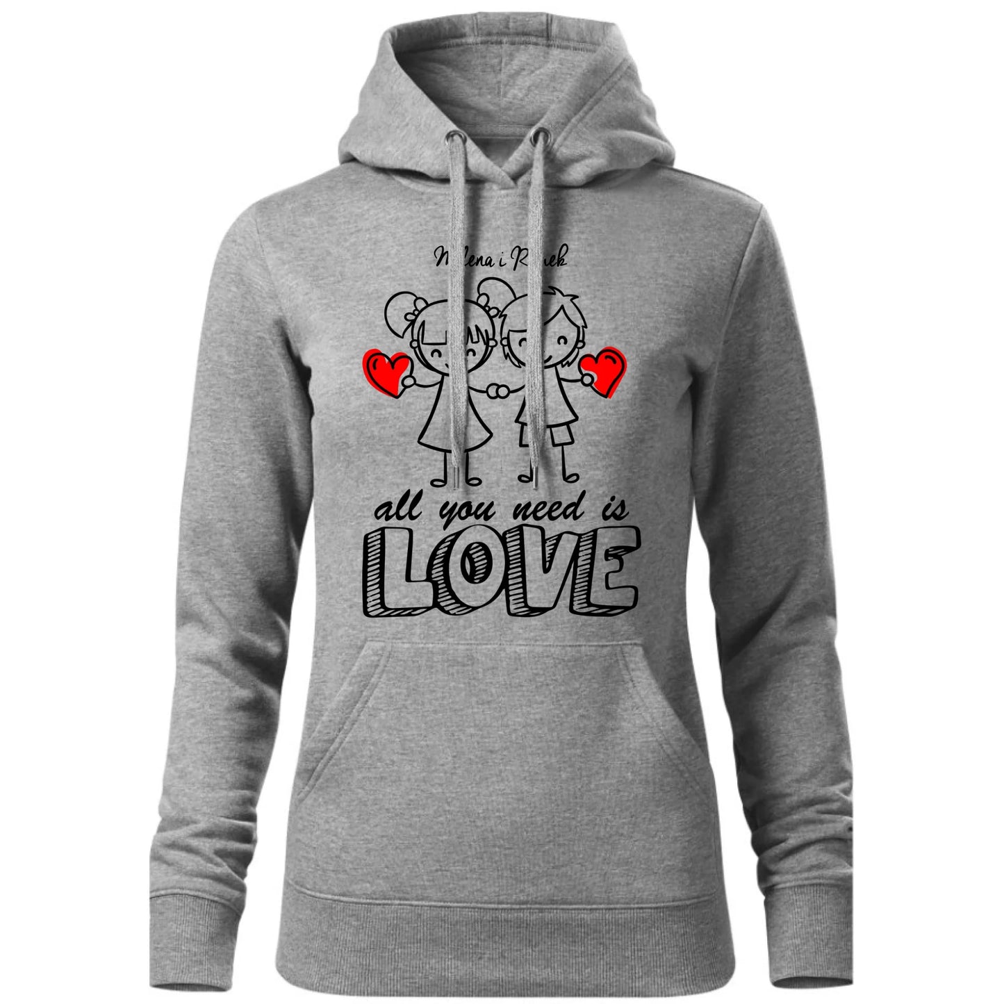 Bluza damska z kapturem dla par - prezent dla dziewczyny - Love - personalizowana W13 - StoryCups.pl