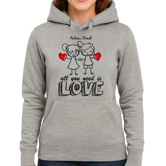 Bluza damska z kapturem dla par - prezent dla dziewczyny - Love - personalizowana W13 - StoryCups.pl