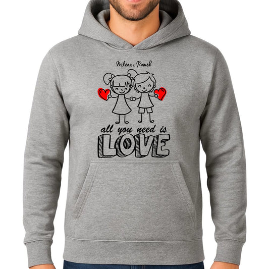 Bluza męska z kapturem dla par - prezent dla chłopaka - Love - personalizowana W13 - StoryCups.pl