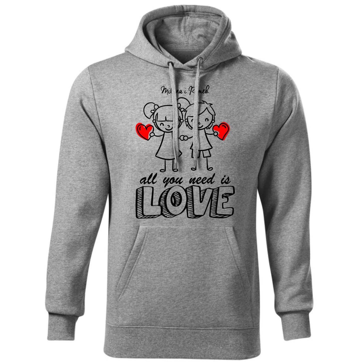 Bluza męska z kapturem dla par - prezent dla chłopaka - Love - personalizowana W13 - StoryCups.pl