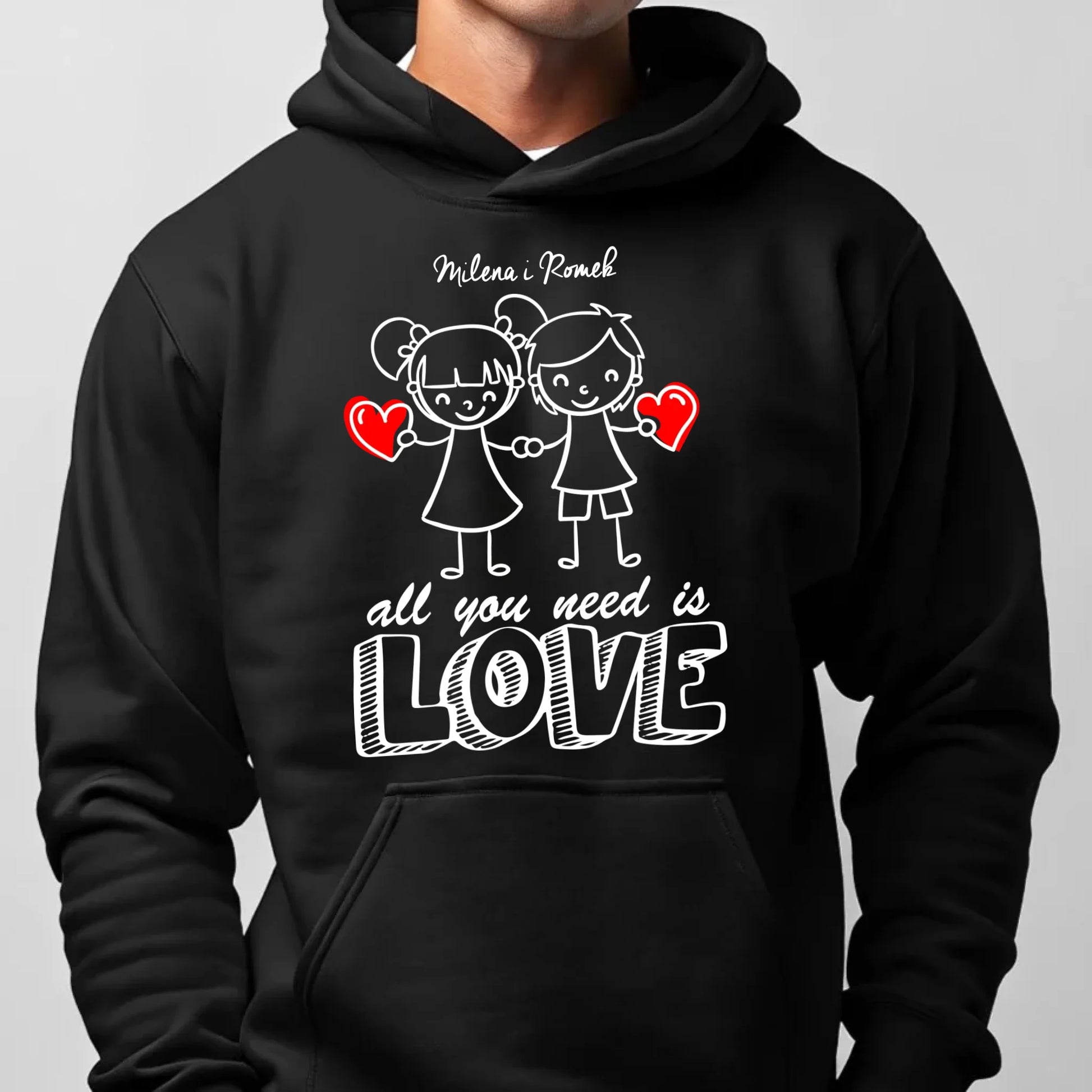 Bluza męska z kapturem dla par - prezent dla chłopaka - Love - personalizowana W13 - StoryCups.pl