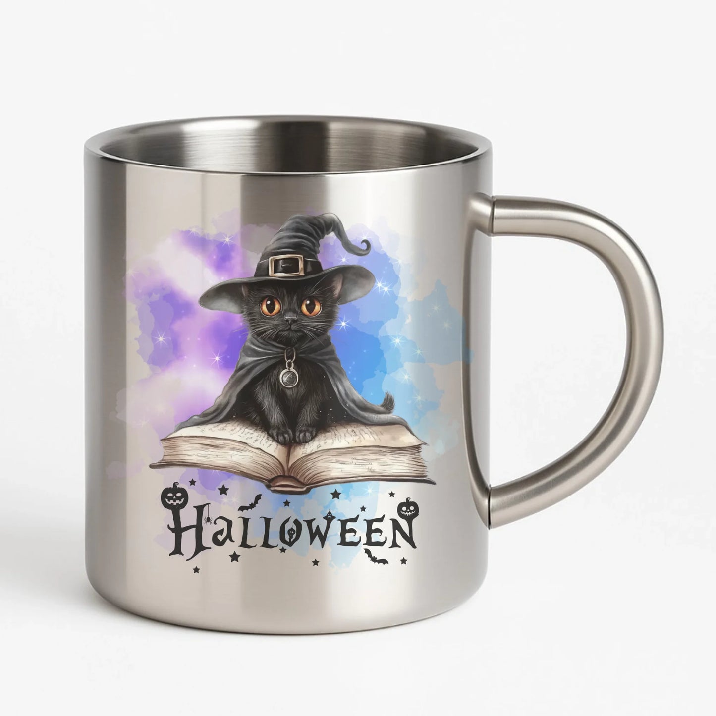 Kubek metalowy na Halloween - Kot Czarodziej HL06 - StoryCups.pl