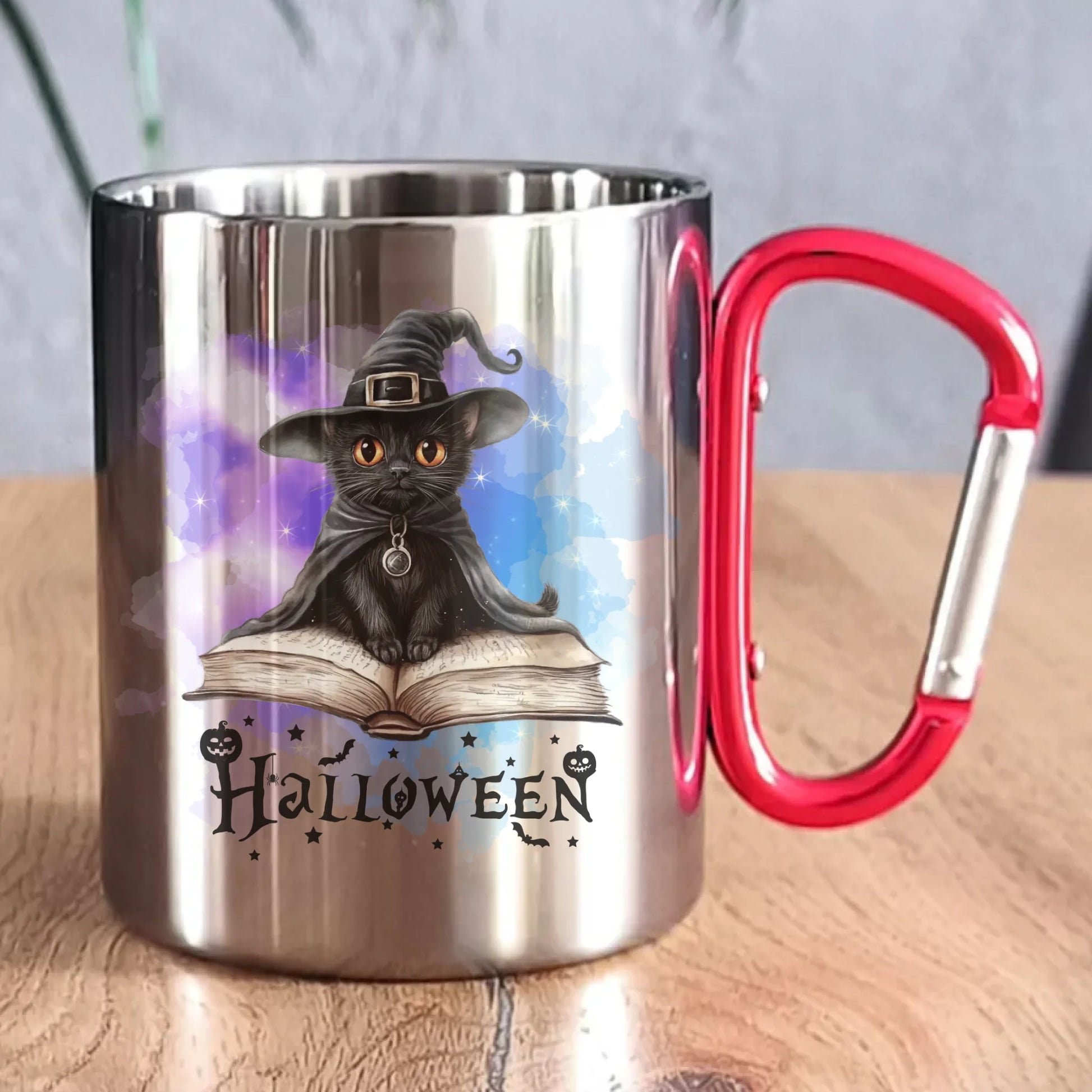 Kubek metalowy na Halloween - Kot Czarodziej HL06 - StoryCups.pl