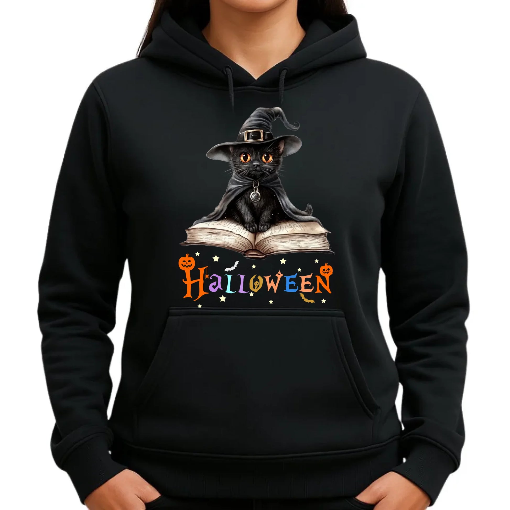 Bluza damska z kapturem na Halloween - Kot Czarodziej HL06 - StoryCups.pl