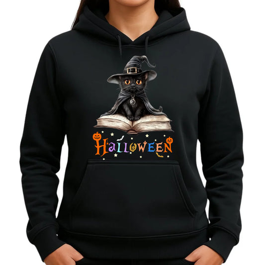 Bluza damska z kapturem na Halloween - Kot Czarodziej HL06 - StoryCups.pl