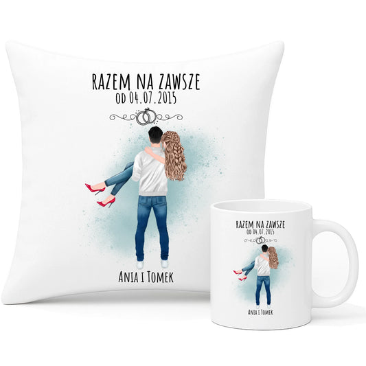 Zestaw poduszka i kubek dla par - personalizowany prezent na rocznicę - Razem na zawsze W14 - StoryCups.pl