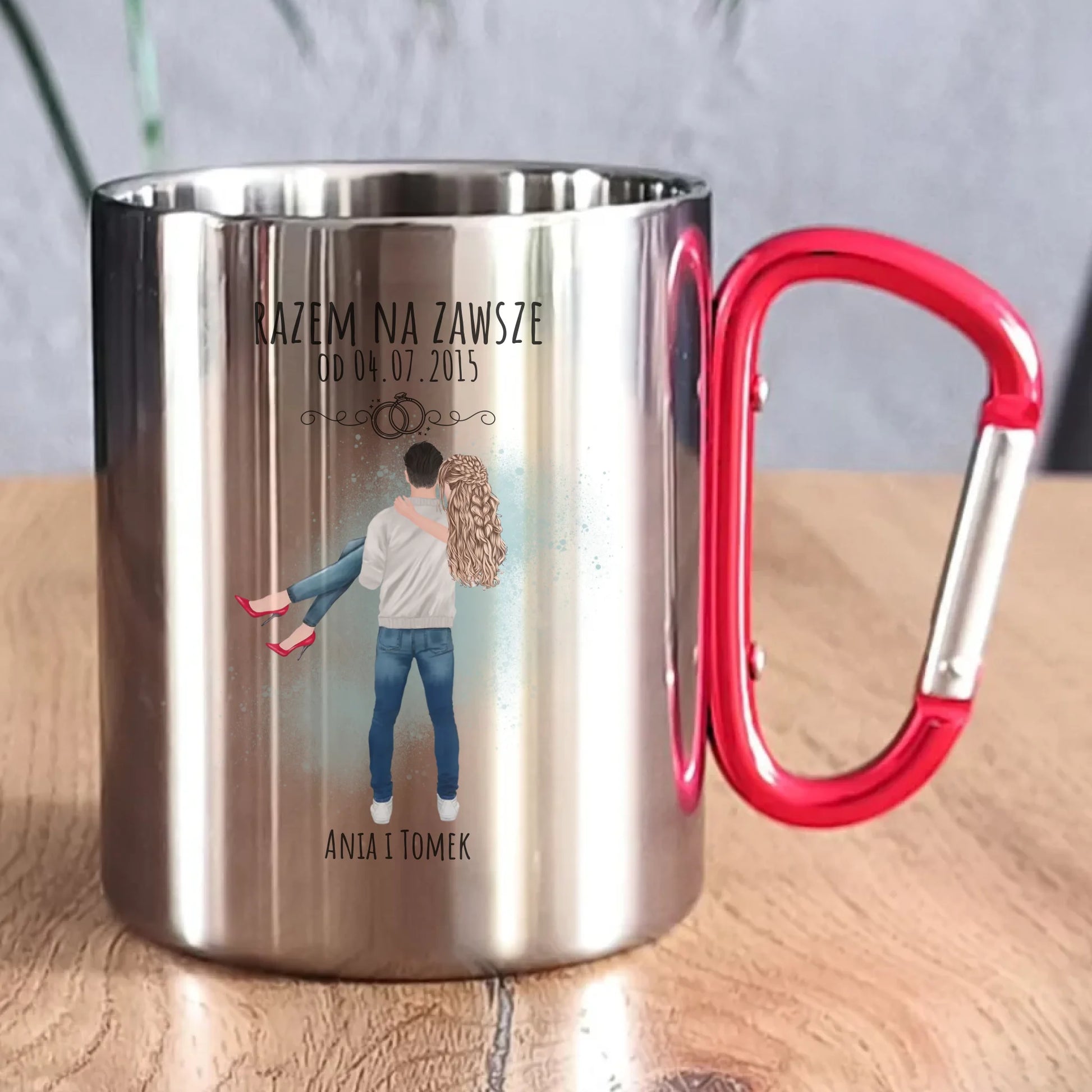 Kubek metalowy dla par - personalizowany prezent na rocznicę - Razem na zawsze W14 - StoryCups.pl