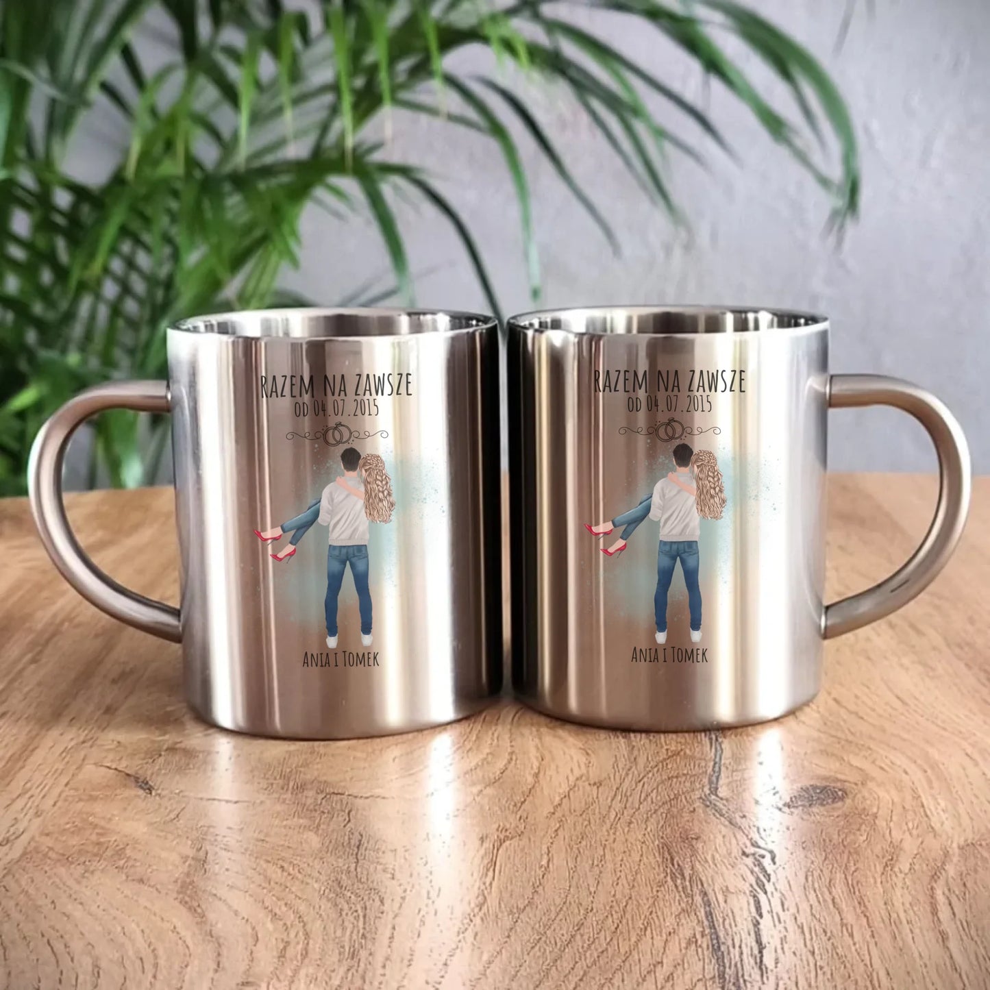Kubek metalowy dla par - personalizowany prezent na rocznicę - Razem na zawsze W14 - StoryCups.pl