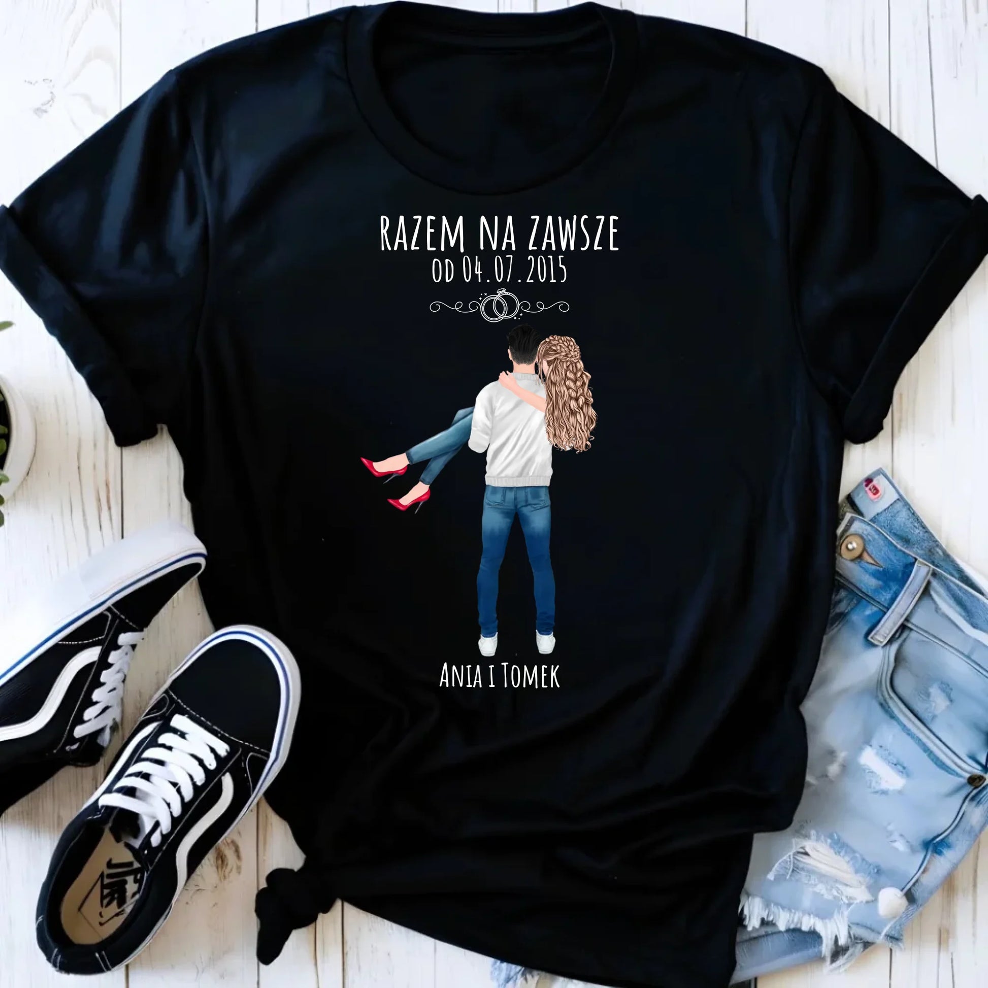 Koszulka damska dla par - personalizowany prezent na rocznicę - Razem na zawsze W14 - StoryCups.pl