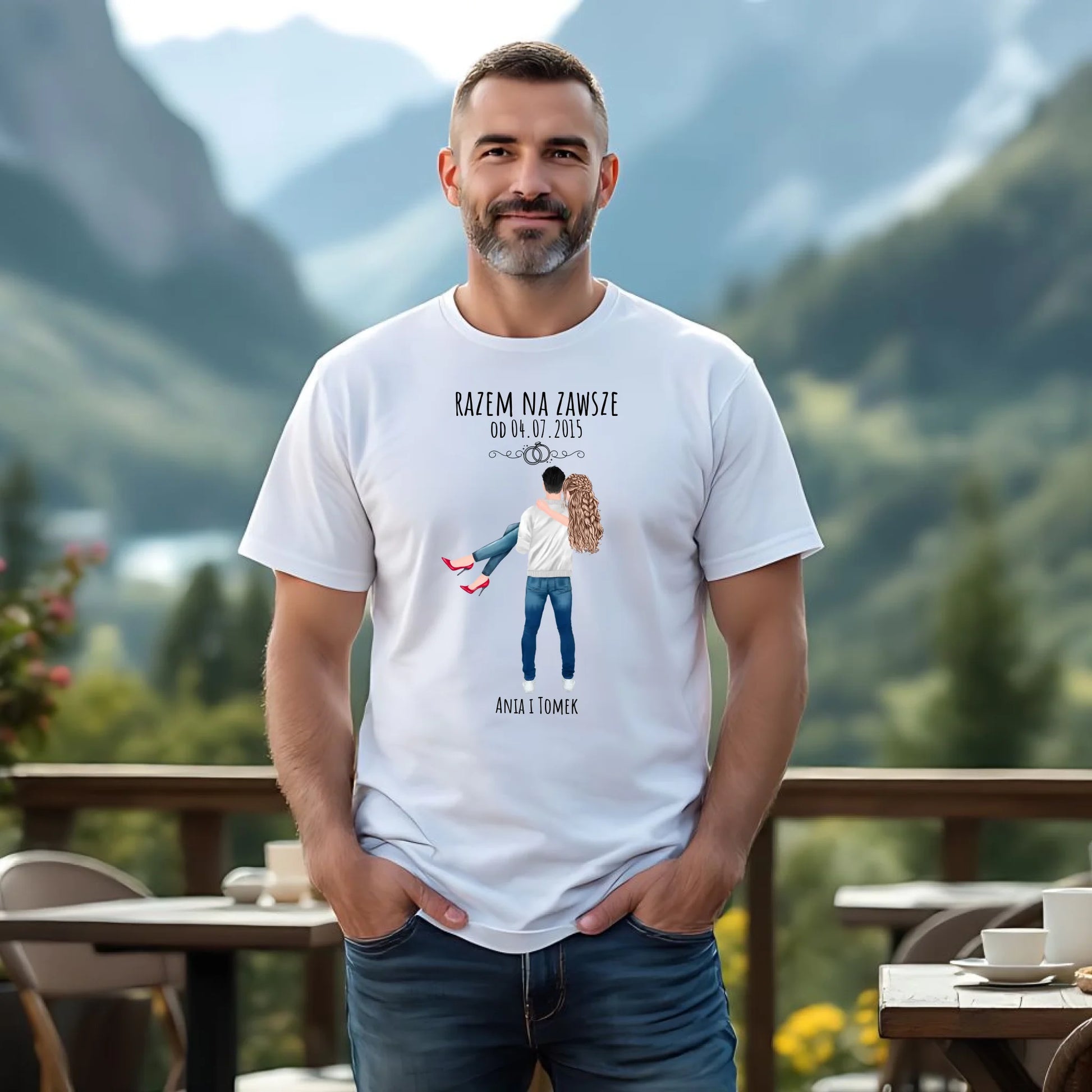 Koszulka męska dla par - personalizowany prezent na rocznicę - Razem na zawsze W14 - StoryCups.pl