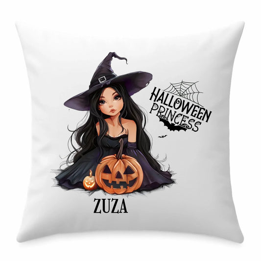 Poduszka halloweenowa - Czarownica z dynią - personalizowana HL10 - StoryCups.pl
