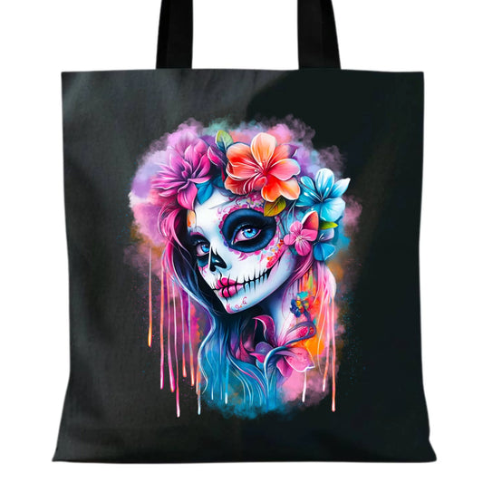 Torba halloweenowa - kolorowa czaszka z kwiatami La Muerte HL05 - StoryCups.pl
