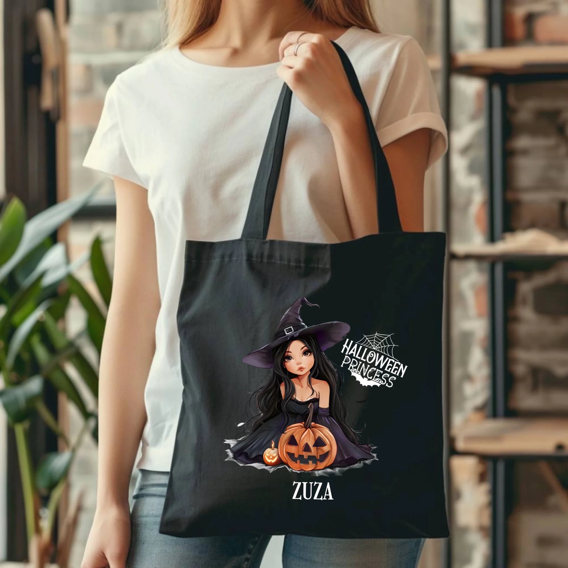 Torba halloweenowa - Czarownica z dynią - personalizowana HL10 - StoryCups.pl