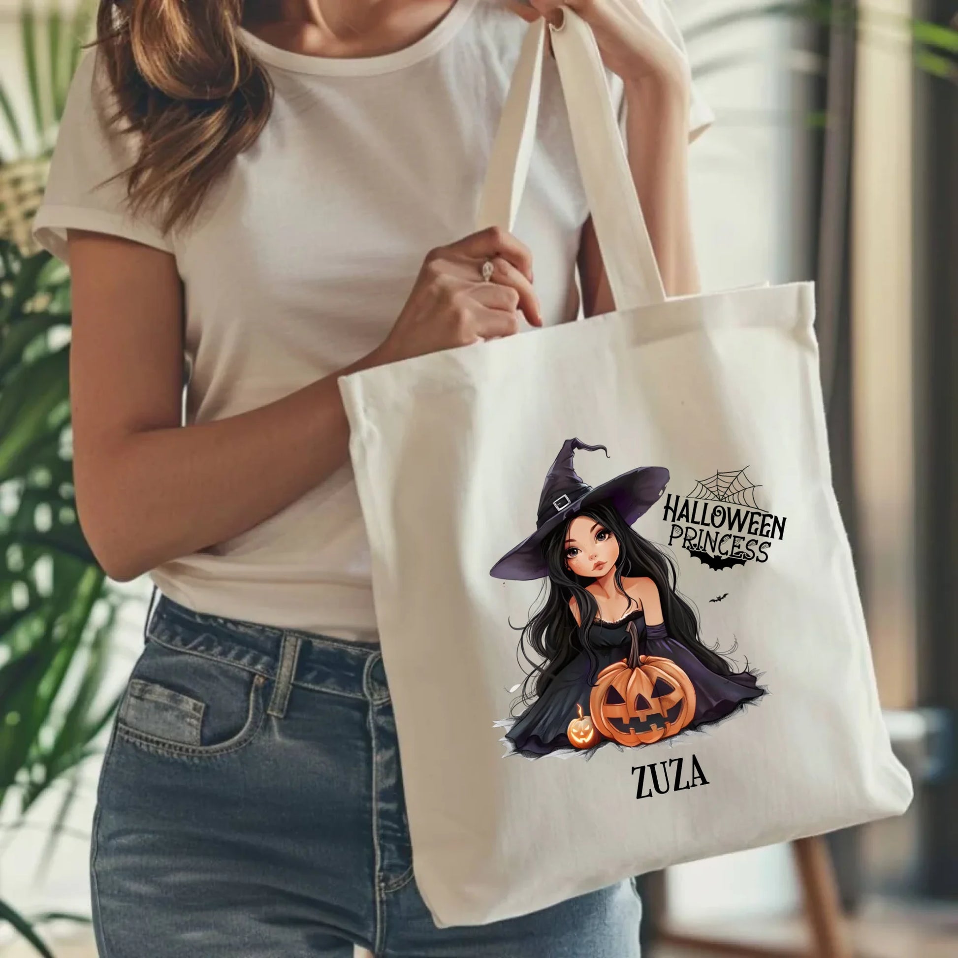 Torba halloweenowa - Czarownica z dynią - personalizowana HL10 - StoryCups.pl