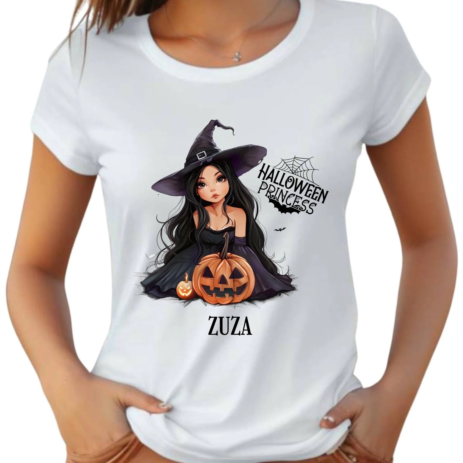 Koszulka damska halloweenowa - Czarownica z dynią - personalizowana HL10 - StoryCups.pl